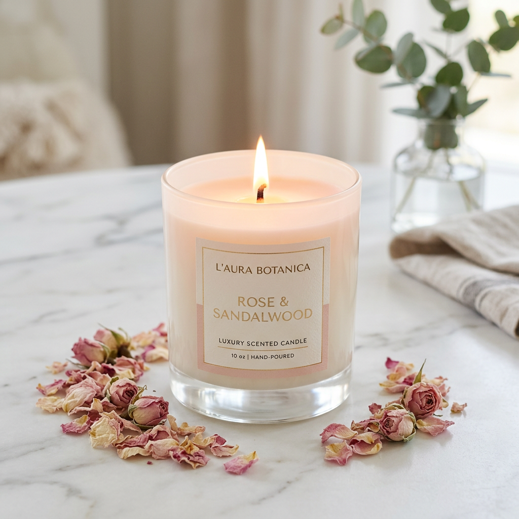Bougie parfumée luxe rose et santal – Fleur de Cire